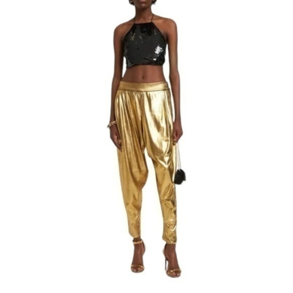 Tom Ford Black and Gold Track Pants with Metallic Sheen